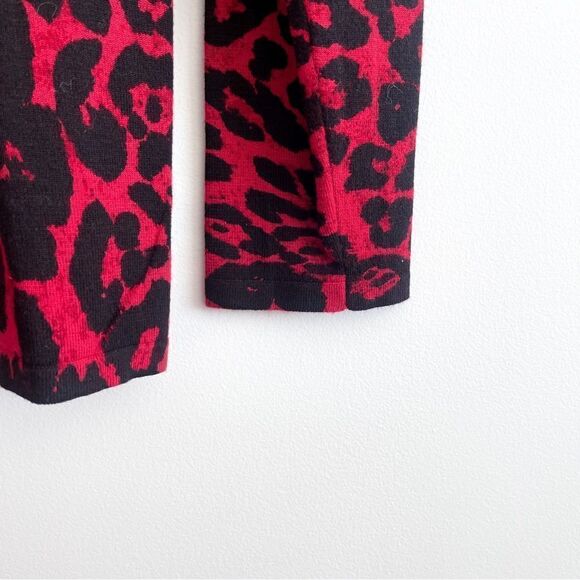 INC Leopard Sweater Top Red Black Bead Collar Trim Women's Petite M Long Sleeved - Picture 4 of 9